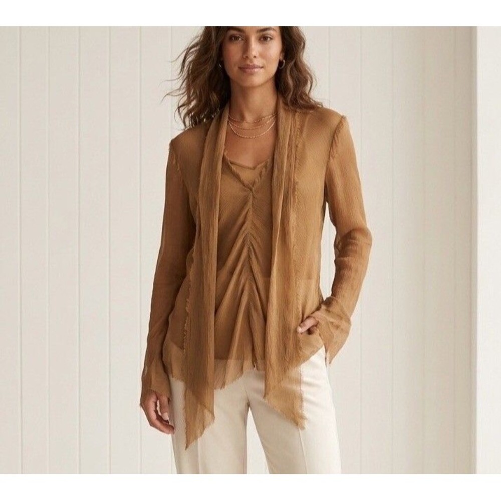 NWT Zara  Brown Sheer Shirt Tie Neck Layered Look Hippie Festival Faircore Boho